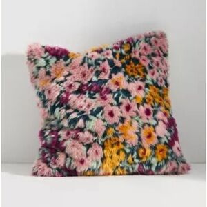 SET of 2 Anthropologie faux fur floral pillow 18”x18”
